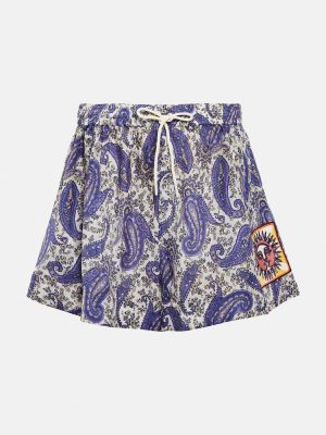 Pantalones cortos de seda con estampado con estampado de cachemira Zimmermann azul