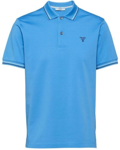 Medvilninis polo marškinėliai Prada mėlyna