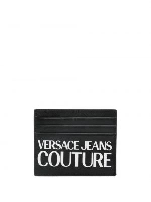 Кожено портмоне с принт Versace Jeans Couture черно