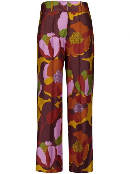 Jedwabne spodnie w kwiatki z nadrukiem Paula brązowe