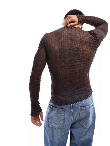 Прозрачная рубашка с воротником стойка с длинным рукавом Asos коричневая