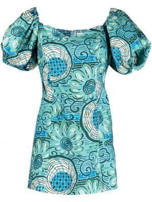 Bavlněné lněné mini šaty na zip Rhode - modrá