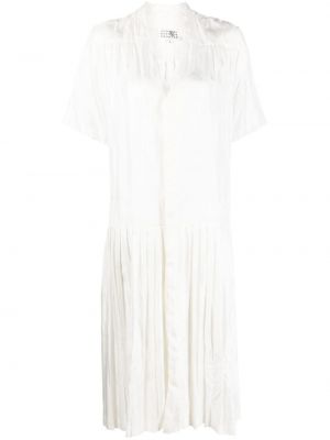 Плисирана миди рокля с v-образно деколте Mm6 Maison Margiela бяло