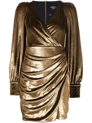 Koktel haljina od samta s draperijom Patbo zlatna