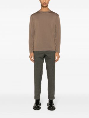 Sweter wełniany z wełny merino z okrągłym dekoltem Dell'oglio brązowy