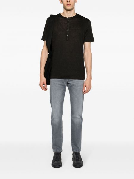 Lněné tričko s knoflíky 120% Lino černé