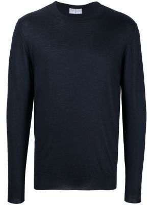 Кашмирен копринен пуловер с кръгло деколте Fedeli синьо