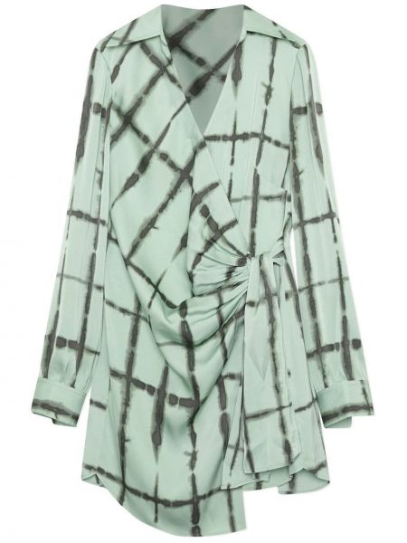 Mini šaty s výstřihem do v s dlouhými rukávy z polyesteru Jonathan Simkhai Standard - zelená