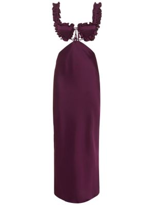 Saténové dlouhé šaty z jantaru The Attico fialové