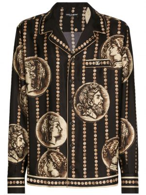 Černá hedvábná košile s potiskem Dolce & Gabbana