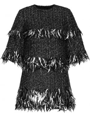 Sukienka koktajlowa z frędzli Oscar De La Renta czarna