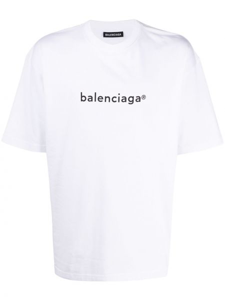 Bavlnené tričko s potlačou s krátkymi rukávmi Balenciaga - biela