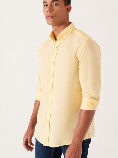 Koszula na guziki bawełniana z długim rękawem Avva żółta