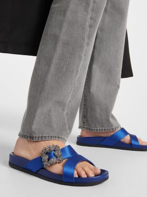 Saténové sandály Manolo Blahnik modré