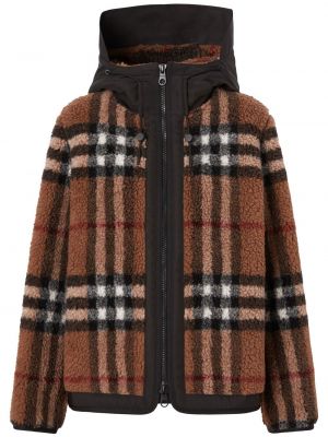 Hette sjekket fleece lang jakke Burberry brun