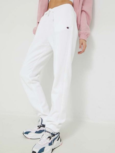 Champion pantaloni de trening femei, culoarea alb, neted