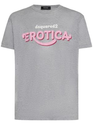 T-shirt di cotone con stampa Dsquared2 grigio