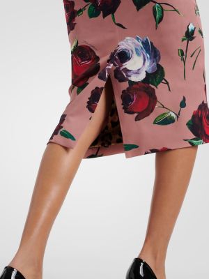 Jedwabna spódnica midi w kwiatki Dolce&gabbana różowa