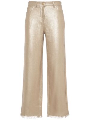 Lněné kalhoty s třásněmi 's Max Mara zlaté