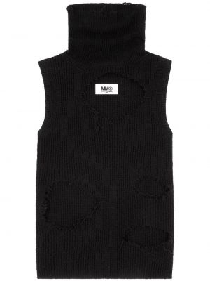 Пуловер без ръкави с протрити краища Mm6 Maison Margiela черно