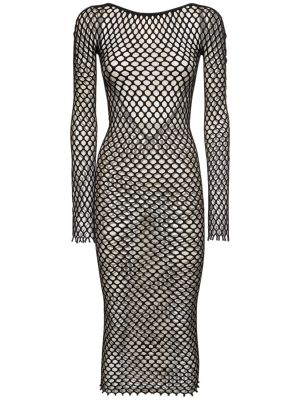 Мрежеста от вискоза миди рокля Roberto Cavalli черно