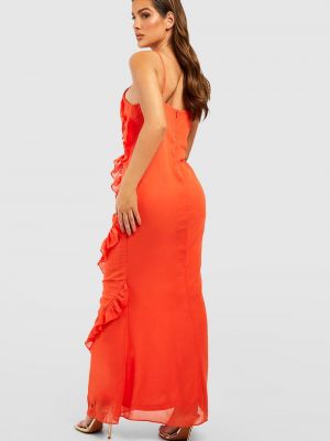 Шифоновое длинное платье с рюшами Boohoo оранжевое