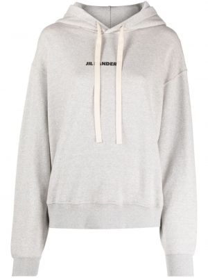 Pamučna hoodie s kapuljačom s printom Jil Sander siva