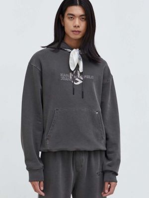 Pamučna hoodie s kapuljačom Karl Lagerfeld Jeans siva