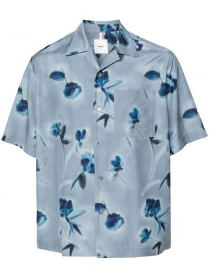 Kvetinová bavlnená košeľa s potlačou Oamc modrá