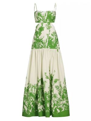 Хлопковое длинное платье в цветочек с принтом Silvia Tcherassi зеленое