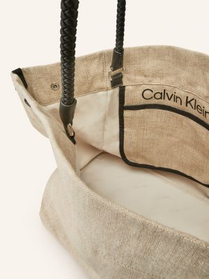 Lniana shopperka Calvin Klein beżowa