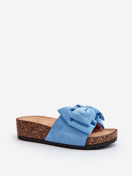 Domáce papuče s mašľou na platforme Kesi modrá