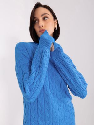 Brīva piegriezuma džemperis ar augstu apkakli Fashionhunters zils