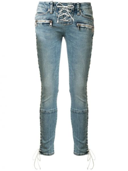 Зауженные джинсы на шнуровке скинни Unravel Project, синие