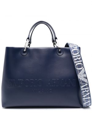Δερμάτινη τσάντα shopper Emporio Armani μπλε