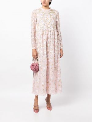 Sukienka długa z cekinami Needle & Thread różowa