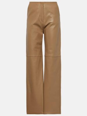 Pantalon droit taille haute en cuir Toteme beige