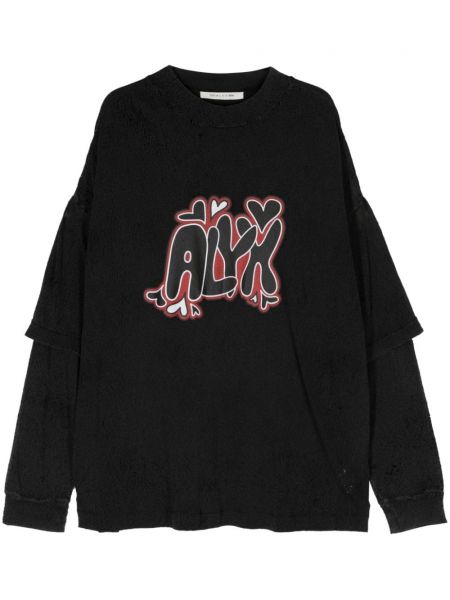 Černé tričko s oděrkami s potiskem 1017 Alyx 9sm