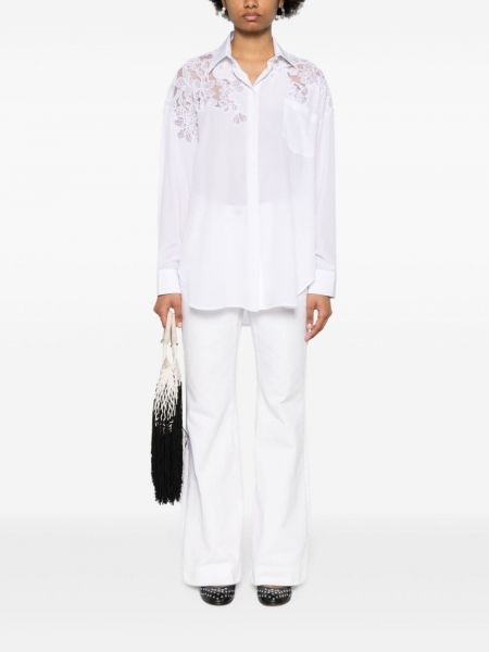 Nėriniuota gėlėta šilkinė marškiniai Ermanno Scervino balta
