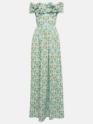 Pamučna midi haljina s cvjetnim printom Agua By Agua Bendita plava