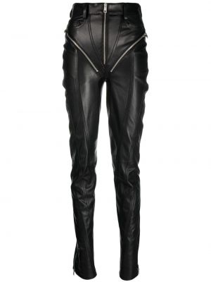 Δερμάτινο παντελόνι με φερμουάρ Mugler μαύρο