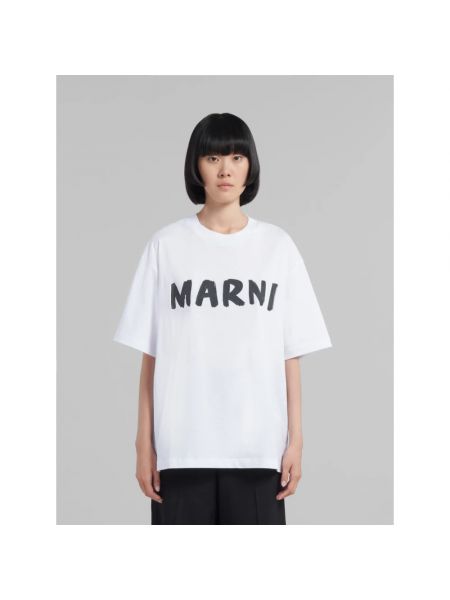 Camiseta de algodón con estampado de cuello redondo Marni