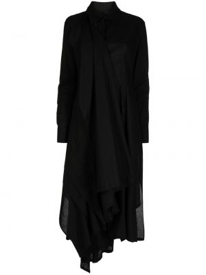 Миди рокля с драперии от муселин Yohji Yamamoto черно