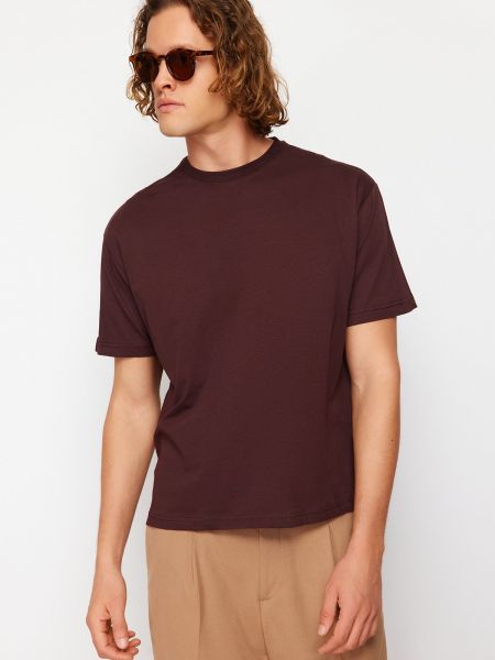 Relaxed fit raštuotas medvilninis polo marškinėliai Trendyol ruda