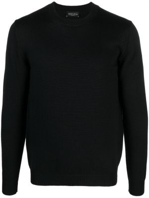 Vilnonis megztinis iš merino vilnos apvaliu kaklu Roberto Collina juoda