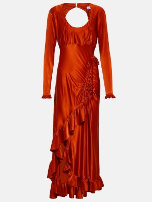 Satynowa sukienka długa drapowana Paco Rabanne czerwona