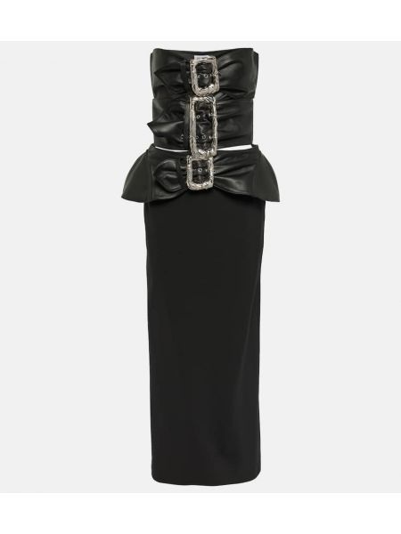 Δερμάτινη μάξι φόρεμα με αγκράφα Jean Paul Gaultier μαύρο