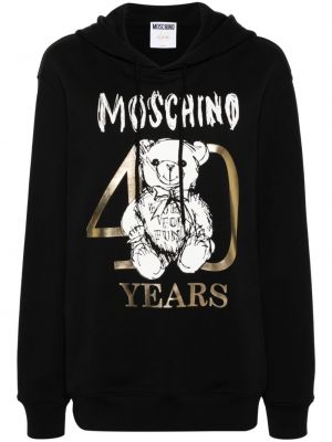 Pamučna hoodie s kapuljačom s printom Moschino crna