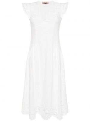 Λινή μίντι φόρεμα Twinset λευκό
