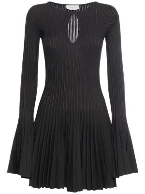 Rochie mini de lână cu mâneci lungi plisată Blumarine negru